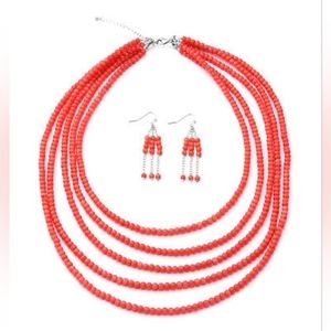 💥✨️925SS NATURAL PINK CORAL NECKLACE EARRINGS SET 💫✨️ BRAND NEW IN BOX